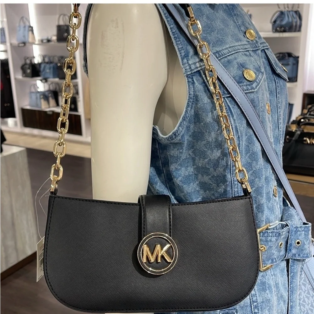 MICHAEL KORS Carmen Small Shoulder Pochette Bag Black NWT